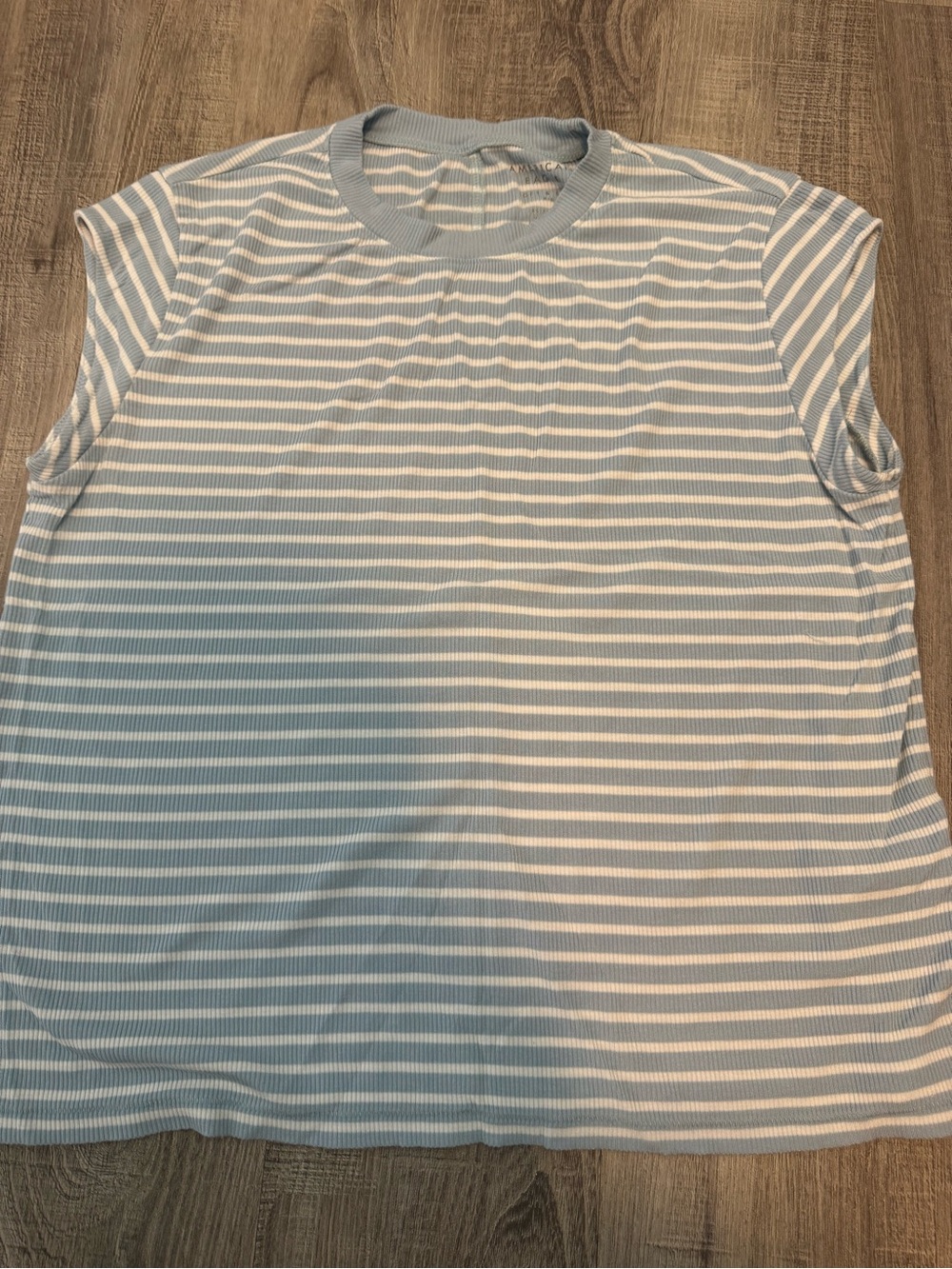 American Eagle Outfitters Light Blue and White Striped Short Sleeve Tee